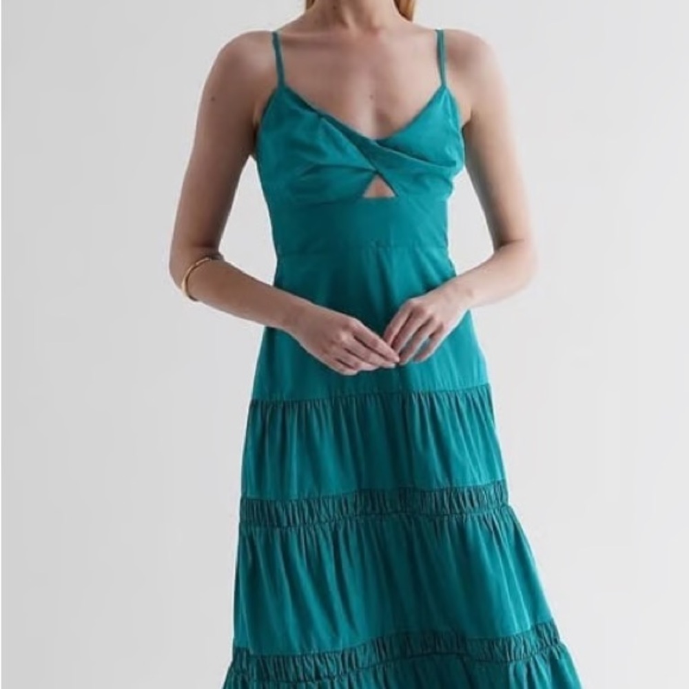 Express V neck twist Maxi Dress teal green